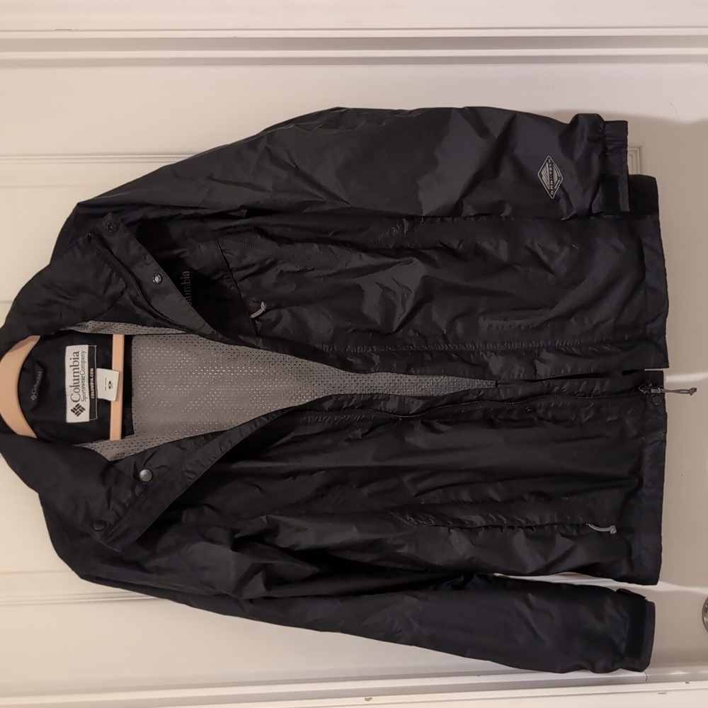 Columbia Mens Omni-Tech Hooded Waterproof Breathable Zipper Black Jacket SzM EUC